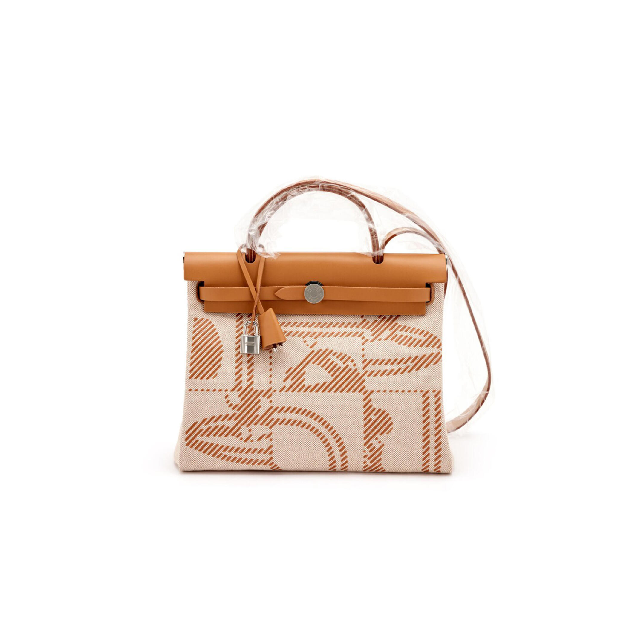 HERMÈS GOLD VACHE HUNTER AND TOILE BRIDES DE GALA HERBAG 31 PALLADIUM HARDWARE (31*26*11.5cm)